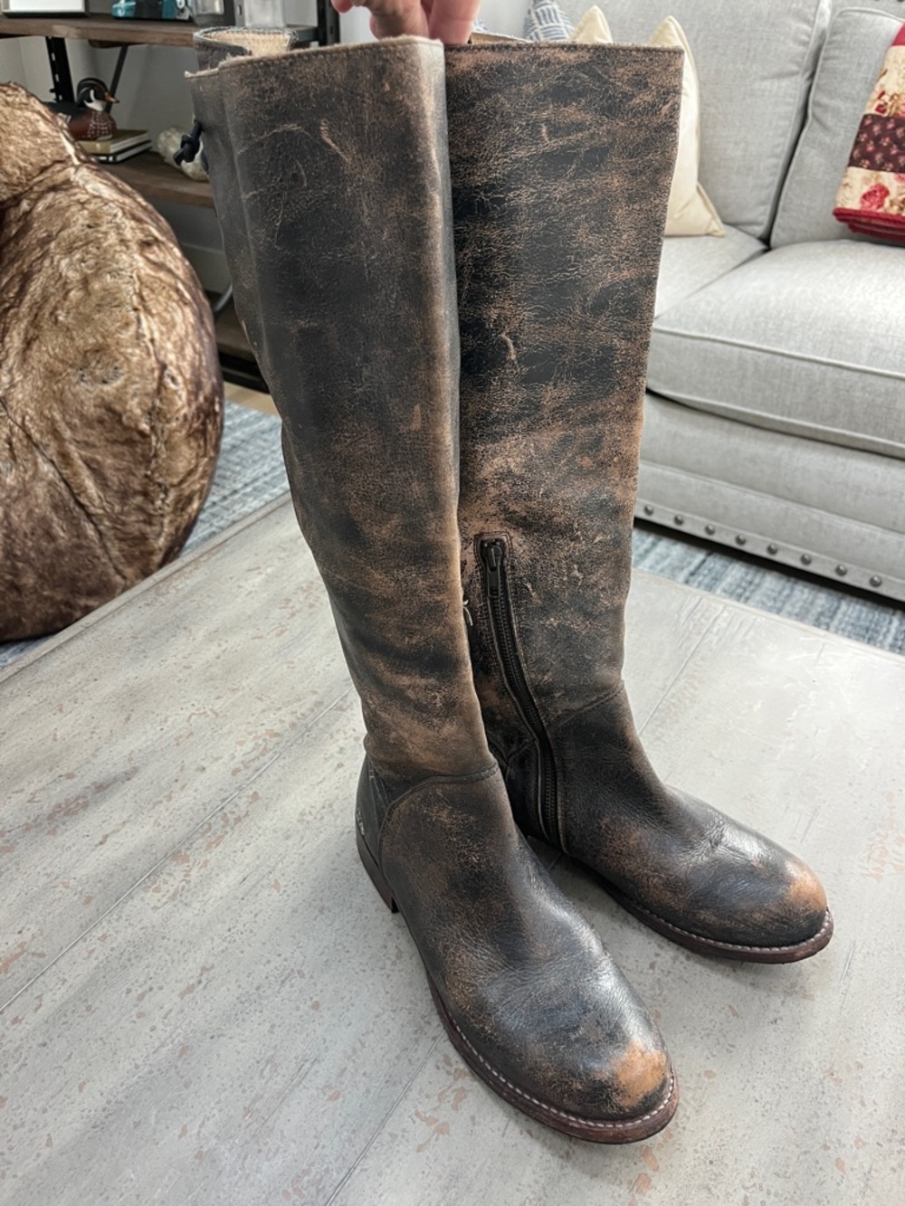 BedStu Distressed Tall Leather Riding Boots - Brown/Black